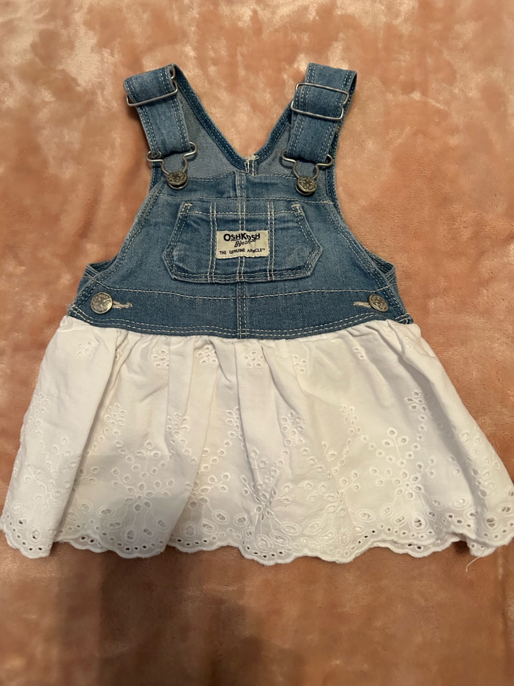 OshKosh B'gosh Blue Denim & White Eyelet Overall Dress